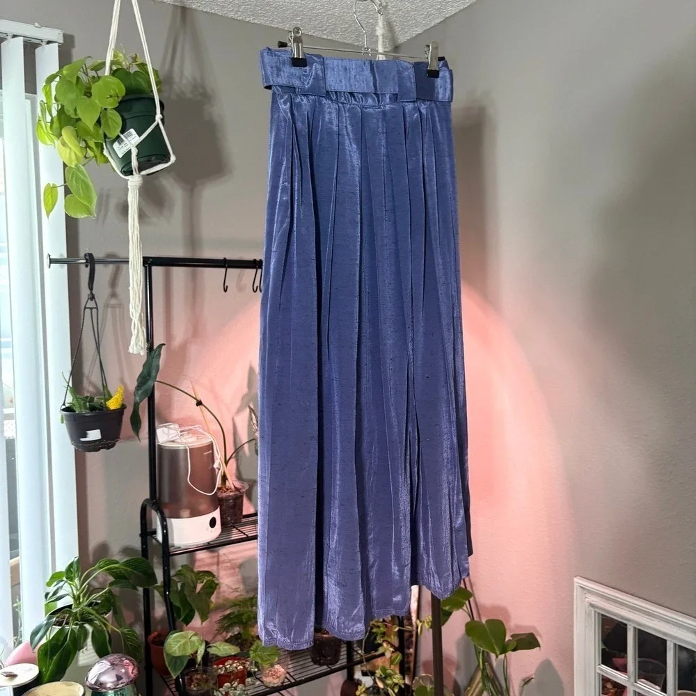 Componix Midi Skirt Womens 7/8 Blue Belted Pleated Button Front Vintage Retro‎
